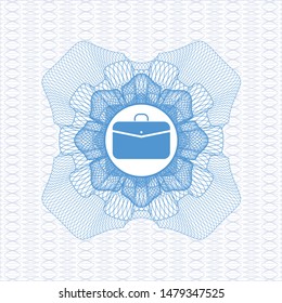 Light blue passport style rosette with business briefcase icon inside