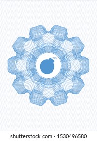 Light blue passport style rosette with bomb icon inside