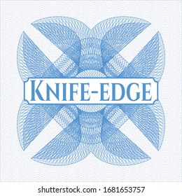 Light blue passport style rosette with text Knife-edge inside