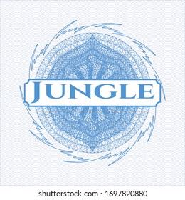 Light blue passport style rosette with text Jungle inside