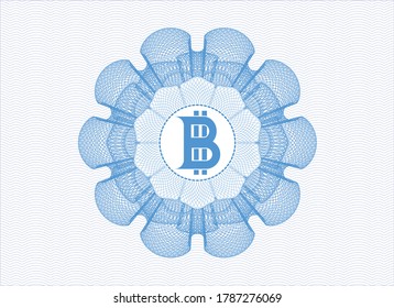 Hellblauer Reisepass-Rosette. mit dem Bitcosymbol im Inneren