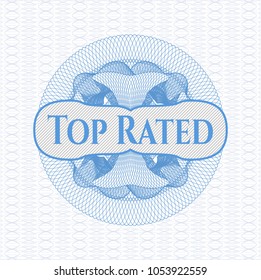 Light blue passport style rossete with text Top Rated inside