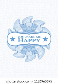 Light blue passport style rossete with text You Make me Happy inside