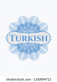 Light blue passport style rossete with text Turkish inside