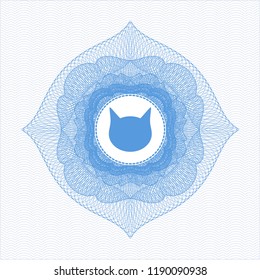 Light blue passport style rossete with cat face icon inside