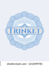Light blue passport style rossete with text Trinket inside