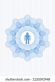 Light blue passport style rossete with robot icon inside