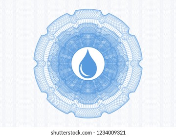 Light blue passport style rossete with drop icon inside