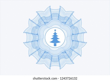 Light blue passport style rossete with christmas tree icon inside
