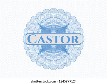 Light blue passport style rossete with text Castor inside