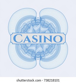 Light blue passport style rossete with text Casino inside