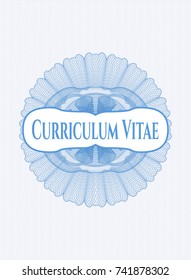 Light blue passport style rossete with text Curriculum Vitae inside