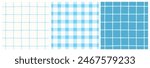 Light blue patchwork quilt gingham check and grid seamless vector pattern set. Pastel blue and white vichy check and hand-drawn grid background, vintage plaid repeat print collection.