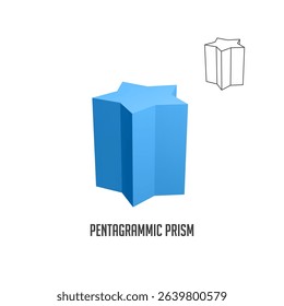 Light blue pentagrammic prism rotating on white background with its wireframe version also visible, perfect for educational and scientific projects