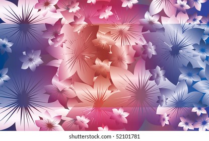 light blue and pink background with leaves for the design