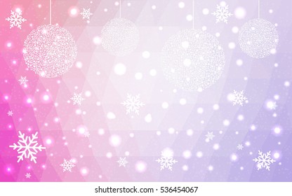 Light blue pink christmas postcard low polygon background. Vector illustration consisting of triangles. Abstract triangular polygonal origami or crystal design of New Year celebration.