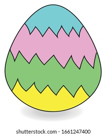 Light blue, pink, green and yellow egg with abstract design. Easter egg. Happy Easter. Drawing, vector in eps 8 format