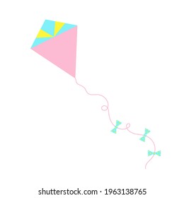 Light blue and pink kite with rope and bows, child's toy, simple flat style vector illstration, seamless pattern for cards, invitations, celebration design
