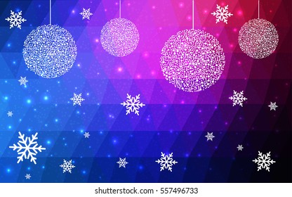 Light Blue, Pink vector christmas postcard low polygon background. Illustration consisting of triangles. Abstract triangular polygonal origami or crystal design of New Year celebration.