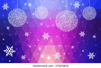 Light Blue, Pink vector christmas postcard low polygon background. Illustration consisting of triangles. Abstract triangular polygonal origami or crystal design of New Year celebration.