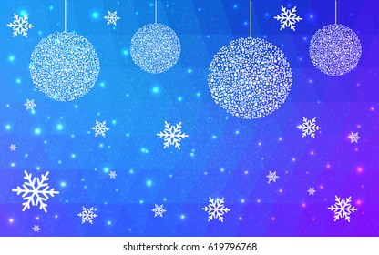 Light blue, pink vector christmas postcard low polygon background. Illustration consisting of triangles. Abstract triangular polygonal origami or crystal design of New Year celebration.