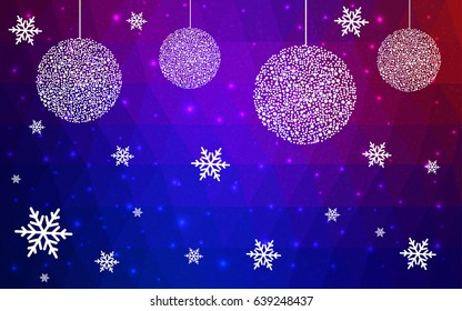 Light BLUE, Pink  vector low poly crystal background with snowflakes. Polygon christmas design pattern. Low poly illustration of New Year celebration.