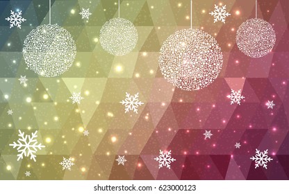 Light Blue, Pink, Yellow vector christmas postcard low polygon background. Illustration consisting of triangles. Abstract triangular polygonal origami or crystal design of New Year celebration.