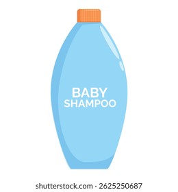 Light blue plastic bottle of baby shampoo with orange cap, ensuring gentle cleansing and nourishment for delicate skin