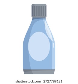Light blue plastic bottle with blank circular label and gray screw cap, for medical, cleaning or cosmetic products