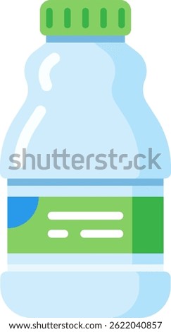 Light blue plastic bottle with green cap containing refreshing drink promoting healthy lifestyle, ideal for representing concepts of hydration and well being