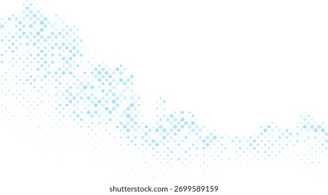 Light blue polka dots cascade across a bright white background, forming a soft, wave-like pattern with varying density and a playful, modern feel for graphic design