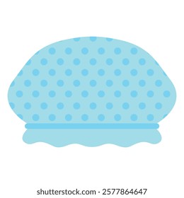 Light blue polkadotted shower cap with wavy bottom, perfect for beauty or sparelated designs needing a cute and fun touch.