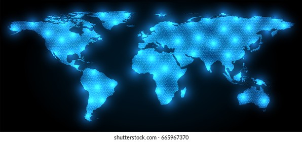 light blue polygon World map vector background