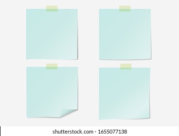 Light blue Post note label paper set on gray background with shadow and sticky tape- Vector Illustration