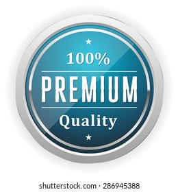 Light blue Premium Quality Badge With Silver Border On White Background
