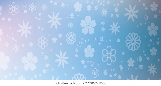 A light blue and purple gradient background featuring an array of abstract snowflake and floral shapes, creating a soft and ethereal winter or decorative pattern.