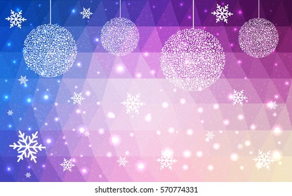 Light blue, purple, yellow vector christmas postcard low polygon background. Illustration consisting of triangles. Abstract triangular polygonal origami or crystal design of New Year celebration.