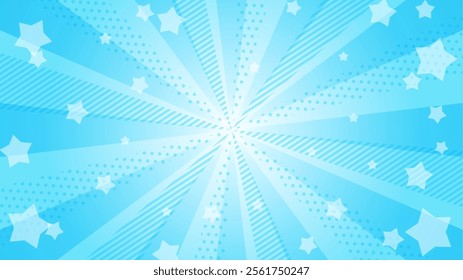 Light blue radiation with popping stars Background illustration.