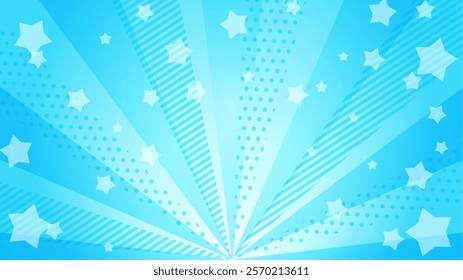 Light blue radiation with popping stars Background illustration.