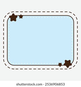 A light blue rectangular frame with dotted edges and star decorations in the corners.