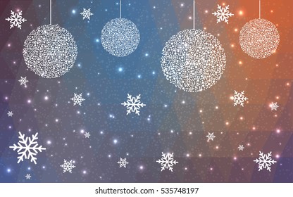 Light Blue Red christmas postcard low polygon background. Vector illustration consisting of triangles. Abstract triangular polygonal origami or crystal design of New Year celebration.