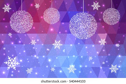 Light Blue Red christmas postcard low polygon background. Vector illustration consisting of triangles. Abstract triangular polygonal origami or crystal design of New Year celebration.