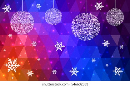 Light BLUE, red christmas postcard low polygon background. Vector illustration consisting of triangles. Abstract triangular polygonal origami or crystal design of New Year celebration.