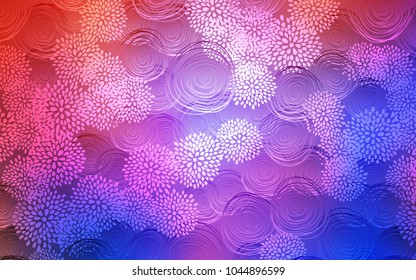 Light Blue, Red vector abstract doodle background. Doodle illustration of flowers in Origami style with gradient. The doodle design can be used for your web site.