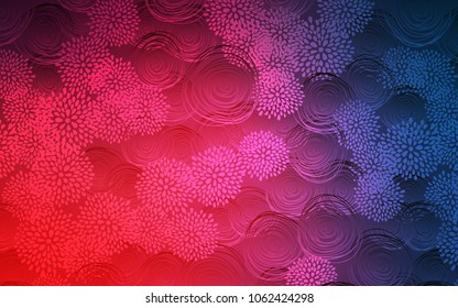 Light Blue, Red vector abstract doodle pattern. Flowers on blurred abstract background with gradient. The elegant pattern can be used as a part of a brand book.