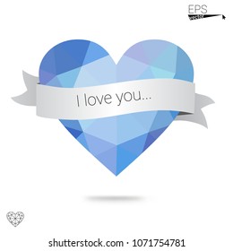 Light Blue, Red vector abstract glitter heart shape on white background in love concept for valentine's day with sweet and romantic moment. Polygonal design for your business.