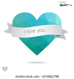 Light Blue, Red vector abstract glitter heart shape on white background in love concept for valentine's day with sweet and romantic moment. Polygonal design for your business.