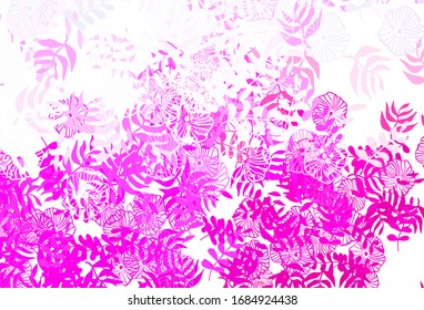 Light Blue, Red vector abstract pattern with leaves, flowers. Shining colored illustration with leaves and flowers. Doodle design for your web site.