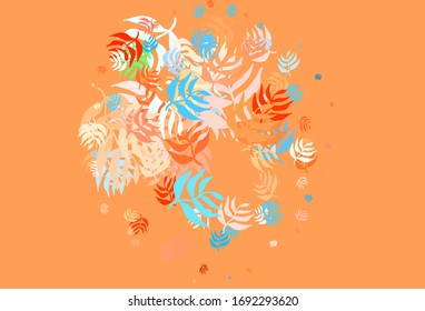 Light Blue, Red vector abstract background with leaves. Doodle illustration of leaves in Origami style with gradient. Pattern for heads of websites, designs.