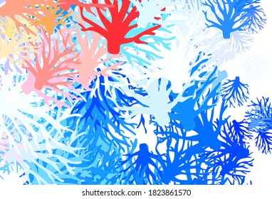 Light Blue, Red vector abstract backdrop with branches. Abstract illustration with leaves, branches in doodles style. Template for backgrounds of cell phones.